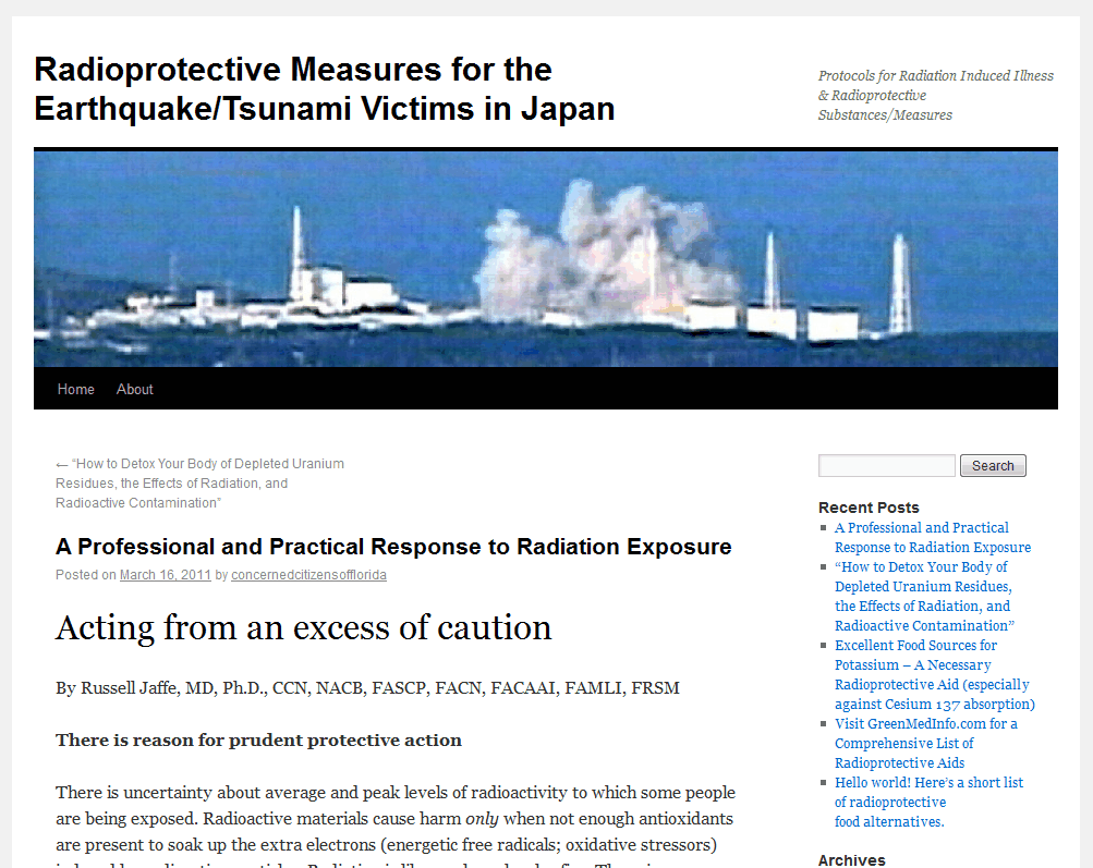 Radioprotective Measures for the Earthquake and Tsunami Victims in Japan